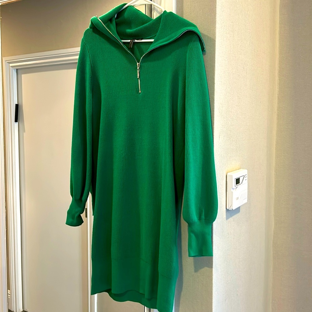 Green Zip Front Sweater Dress